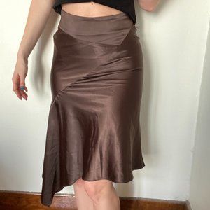 VINTAGE Dynamite Brown Asymmetrical Satin Skirt